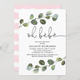 オーベフランスのテーマピンク白黒女の子ベビー 招待状