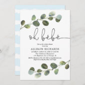 オーベフランスのテーマブルー白黒ボーイベビー 招待状 (正面/裏面)