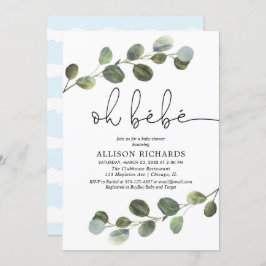 オーベフランスのテーマブルー白黒ボーイベビー 招待状