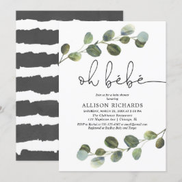 オーベベ ブラック ホワイト グリーンナリー フレンチ ベイビーシャワー 招待状
