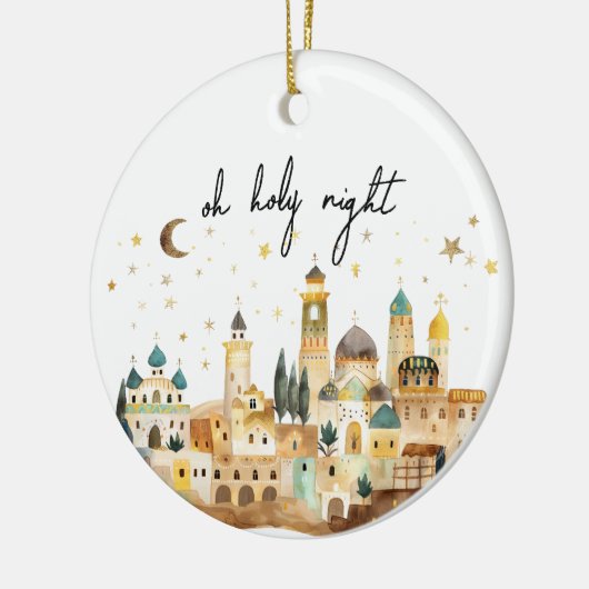 オーホーリーナイトクリスマススターズリトルタウン出生 セラミックオーナメント (左)