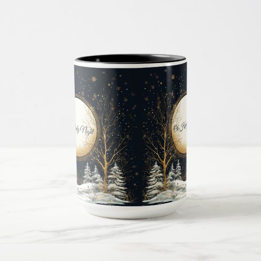 オーホーリーナイトクリスマスブラック金ゴールド松の木 マグカップ (中央)