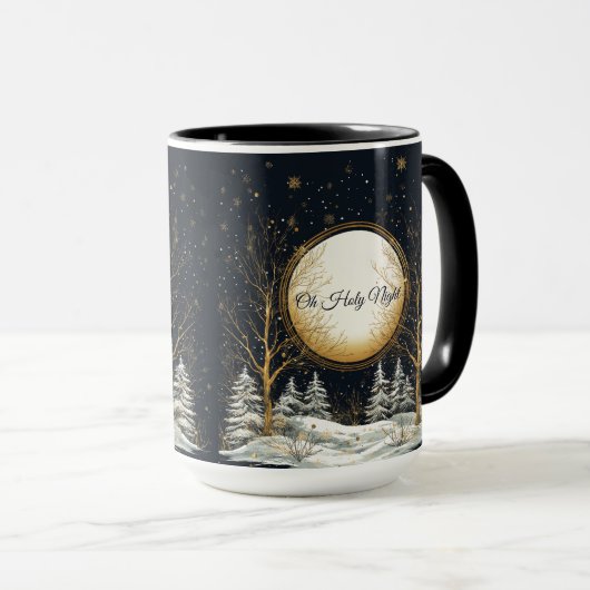 オーホーリーナイトクリスマスブラック金ゴールド松の木 マグカップ (正面右)
