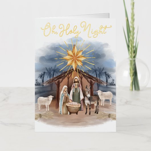 オーホーリーナイトクリスマス出生水彩 箔シーズンカード (正面)