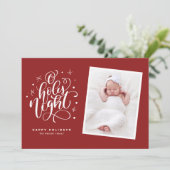 オーホーリーナイトスクリプトレッドベビー写真クリスマス シーズンカード (スタンド正面)