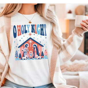 オーホーリーナイト宗教的なクリスマス出生シーン トライブレンドTシャツ