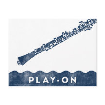 オーボエポストカード – ヴィンテージレトロネイビーブルーホワイト