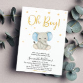 オーボーイかわいいブルーベビーゾウ赤ちゃんシャワー 招待状