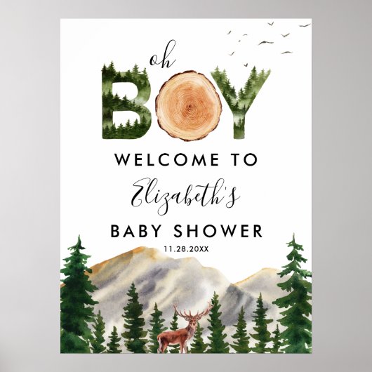 オーボーイウォーターカラーウッドランドディアーウェルカム ポスター (正面)