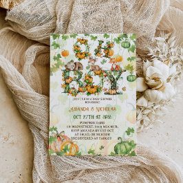 オーボーイカボチャ&ウッドランド動物秋ベビーシャワー 招待状