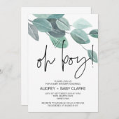 オーボーイカワイトベビーシャワーパーティーグリーンユーカリ 招待状 (正面/裏面)