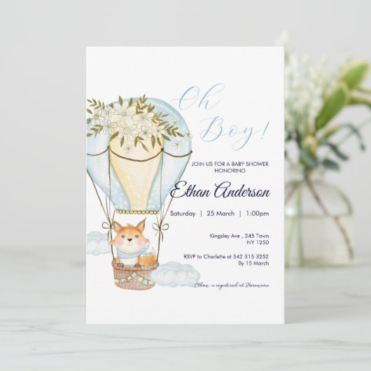 オーボーイキツネホットエアバルーンベビーシャワー招待状 招待状 (スタンド正面)
