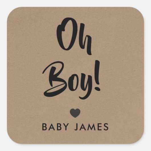 オーボーイギフトラベル、ベビーシャワーギフトラベル、クラフト スクエアシール (正面)