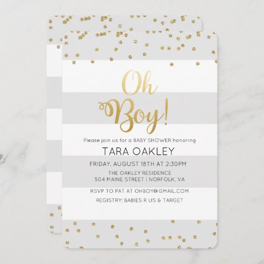 オーボーイグリッター紙吹雪ベビーシャワー招待状 招待状 (正面/裏面)