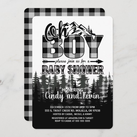 オーボーイグレイランバージャックベビーシャワー招待状 招待状 (正面/裏面)