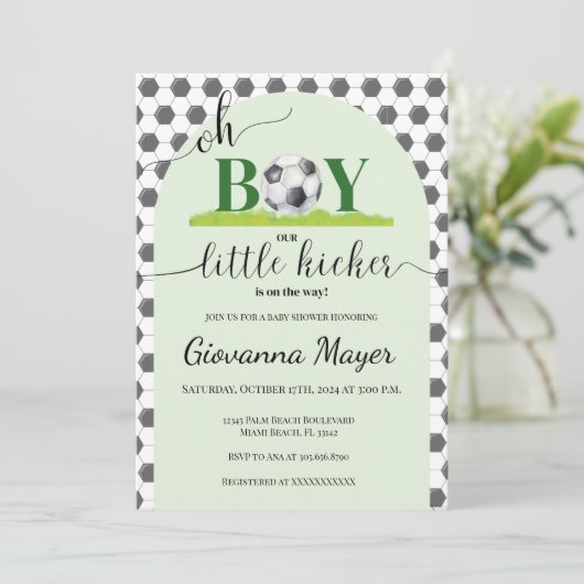 オーボーイサッカーボーイベビーシャワー招待状 招待状 (スタンド正面)