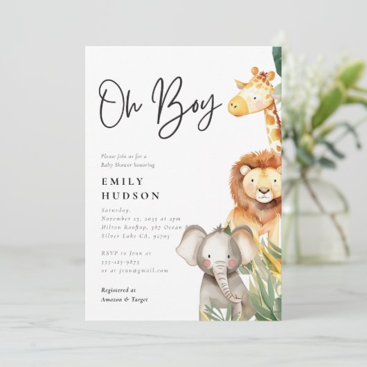 オーボーイサファリベイビーシャワー招待状 招待状 (スタンド正面)
