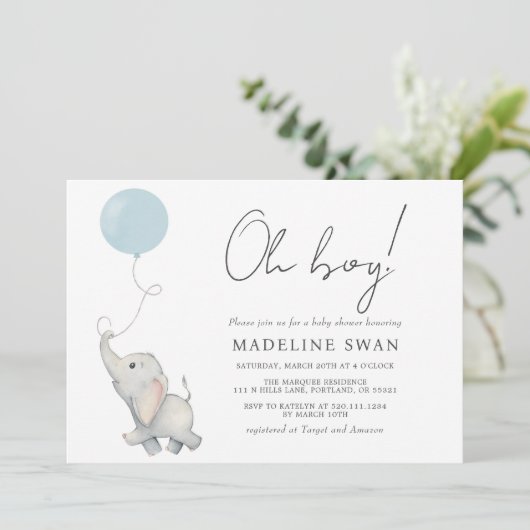 オーボーイスウィートエレファントベビーシャワー招待状 招待状 (スタンド正面)