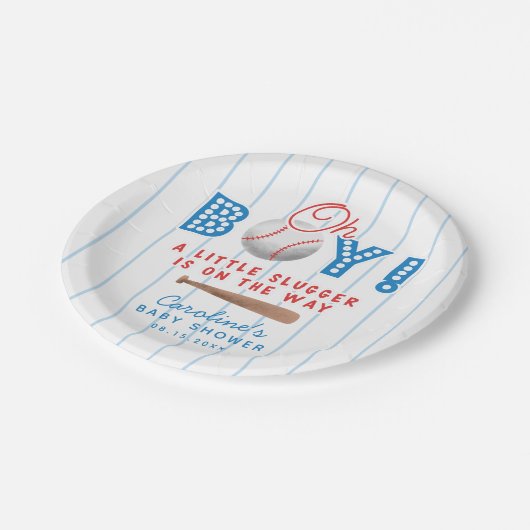 オーボーイスポーツ野球テーマベビーシャワー ペーパープレート (アングル)