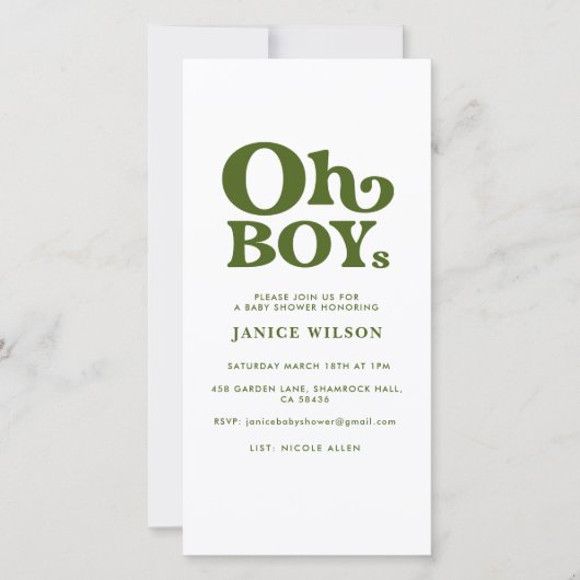 オーボーイズ赤ちゃんシャワー招待状 案内状 (正面)