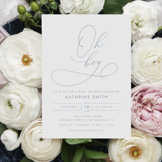 オーボーイダスティブルーベビーモダンビーシャワー招待状 招待状