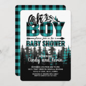 オーボーイティール（緑がかった色）プレイドベビーシャワー招待状 招待状 (正面/裏面)
