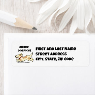 オーボーイドッグフード空腹の子犬の漫画イラストレーション ラベル