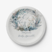 オーボーイバニーラビットブルーフローラベビースプリンクル ペーパープレート (正面)