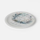 オーボーイバニーラビットブルーフローラベビースプリンクル ペーパープレート (アングル)