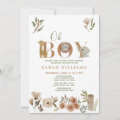 オーボーイブラウンボホーサファリ動物のシャワー 招待状 (正面)