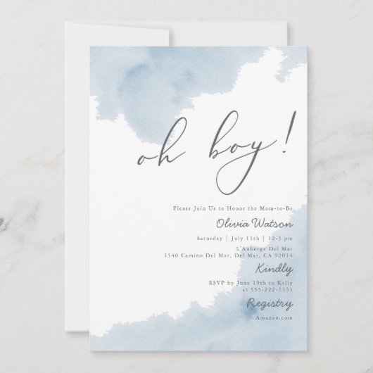 オーボーイブルーウォーター色ベビーシャワー招待状 招待状 (正面)