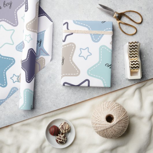 オーボーイブルーグリーンスターベビーシャワーベビーギフト ラッピングペーパー (クラフト)