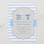 オーボーイブルーグレーシェブロンベイビーシャワー招待状 招待状 (正面/裏面)