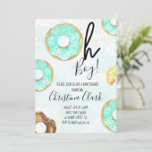 オーボーイブルードーナツテーマベビーシャワー 招待状 (スタンド正面)