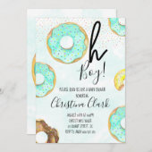 オーボーイブルードーナツテーマベビーシャワー 招待状 (正面/裏面)