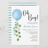 オーボーイブルーバルーンベビーシャワー 招待状 (正面/裏面)