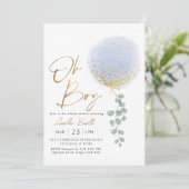 オーボーイブルーバルーンユーカリ赤ちゃんシャワー 招待状 (スタンド正面)