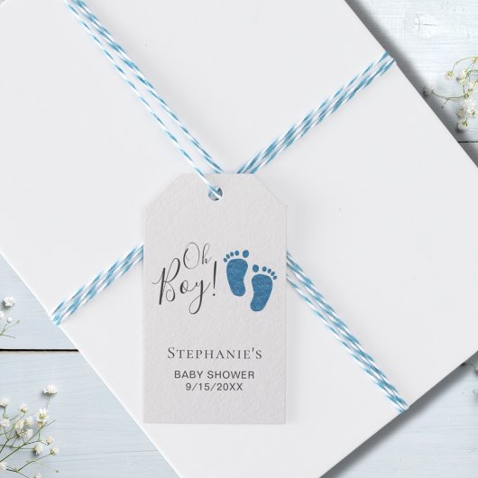 オーボーイブルー足ベビーシャワー ギフトタグ