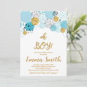 オーボーイブルー金ゴールドグリッターベビーシャワー招待状 招待状 (スタンド正面)