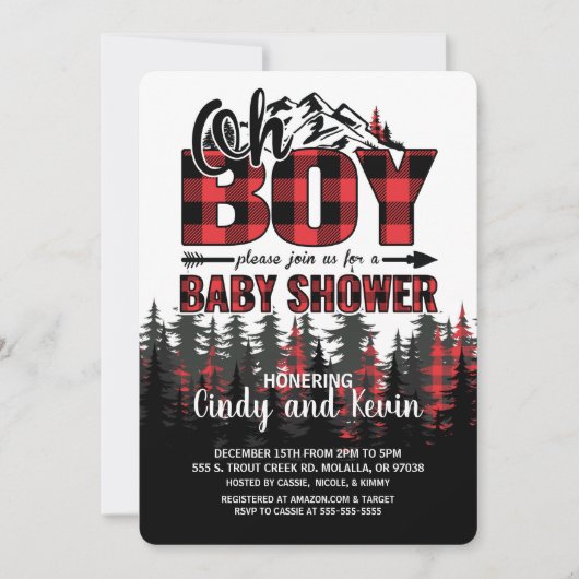 オーボーイプレイドランプジャックベビーシャワー招待状 招待状 (正面)