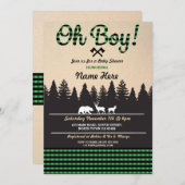 オーボーイベビーランバージャックベビーシャワーグリーン招待状 招待状 (正面/裏面)