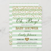オーボーイライトグリーンカーキ金ゴールド紙吹雪ベイビーシャワー 招待状 (正面/裏面)