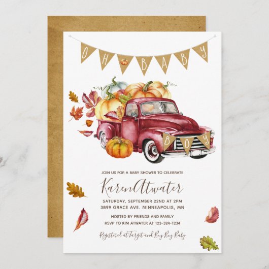 オーボーイリトルカボチャ秋ベビーシャワー招待状 招待状 (正面/裏面)