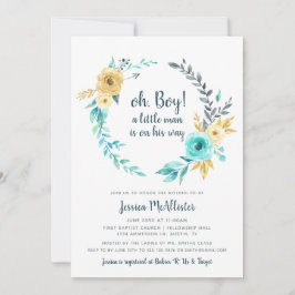 オーボーイリトルマンベイビーシャワー暗いティール（緑がかった色）招待状 招待状