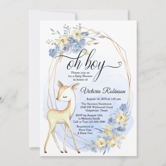 オーボーイ男の赤ちゃんディアベビーシャワー 招待状 (正面)