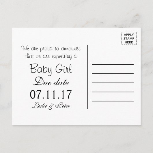 オーボーイ黒口ひげ新生児ガールアナウンス 案内ポストカード (裏面)