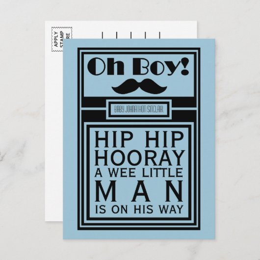オーボーイ黒口ひげ新生児少年アナウンス 案内ポストカード (正面/裏面)