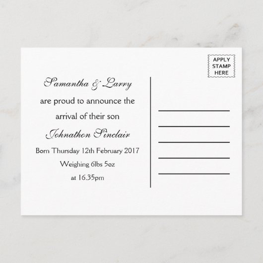 オーボーイ黒口ひげ新生児少年アナウンス 案内ポストカード (裏面)