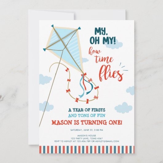 オーマイタイムフライカイトサマーボーイファースト誕生日 招待状 (正面)