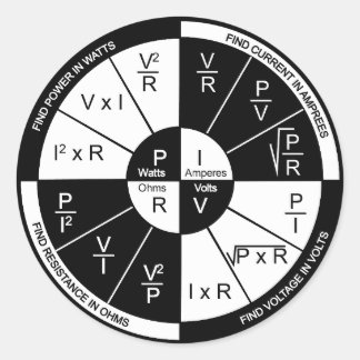 オームの法則ステッカー – 白黒 ラウンドシール